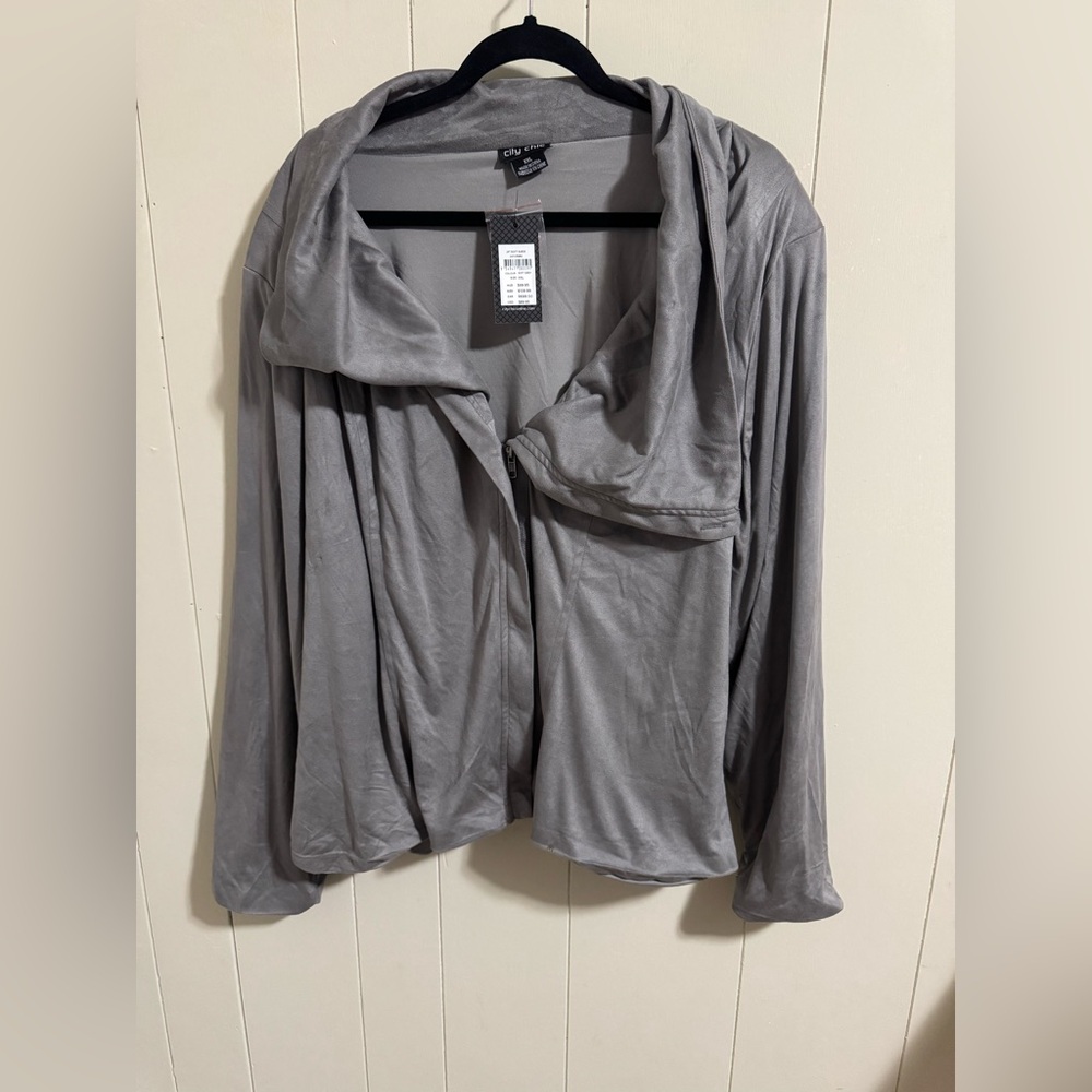 City Chic XXL 22/24 Faux Suede Gray Draped zipper Moto Jacket NWT